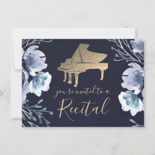 piano bleu aquarelle invitation florale