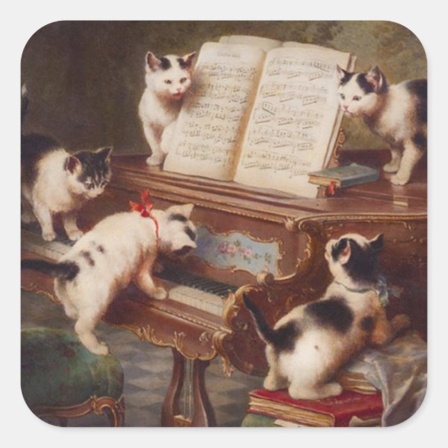 PIANO CATS - Drôle Stickers Chat Vintage (Devant)