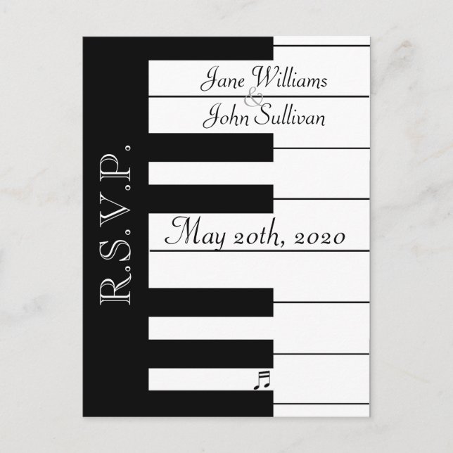Piano Clavier Musique Mariage RSVP Carte Postale (Devant)