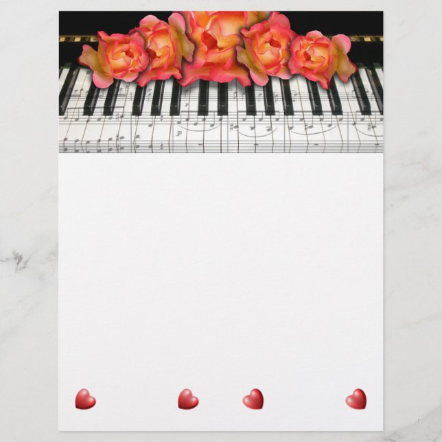 Piano Clavier Rose musique notes et coeurs (Devant)