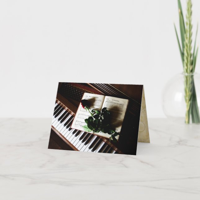 Piano et cartes roses de Merci de mariage (Devant)