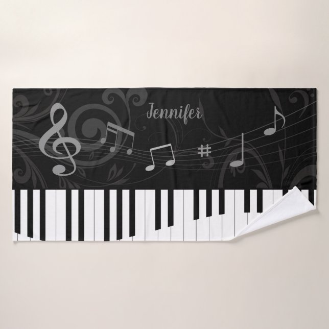 Piano et notes musicales lunatiques personnalisés (Serviette de bain)
