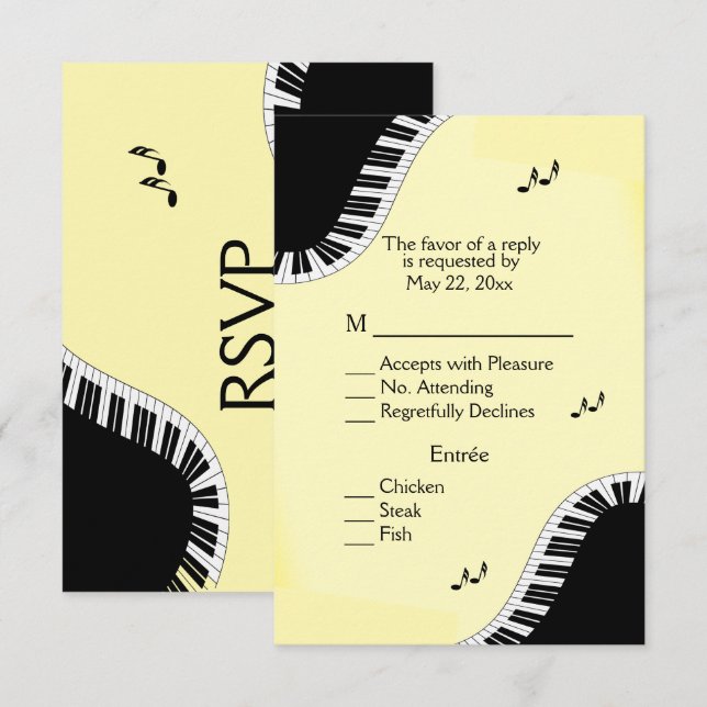 Piano Keyboard Music RSVP avec Menu Jaune (Devant / Derrière)