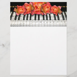 Piano Keyboard Roses et notes musicales