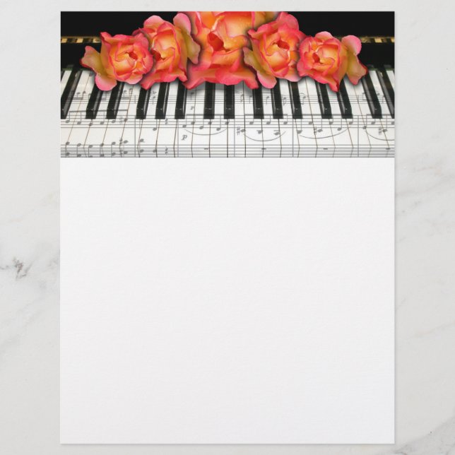 Piano Keyboard Roses et notes musicales (Devant)