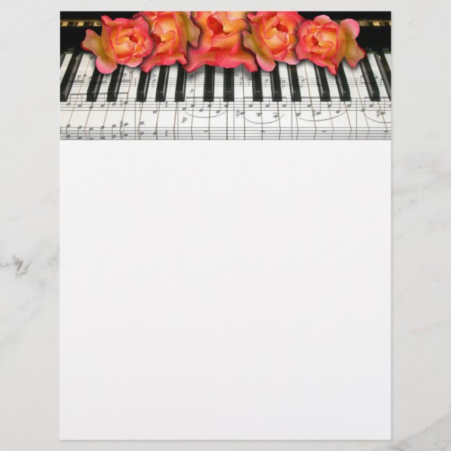 Piano Keyboard Roses et notes musicales (Devant)