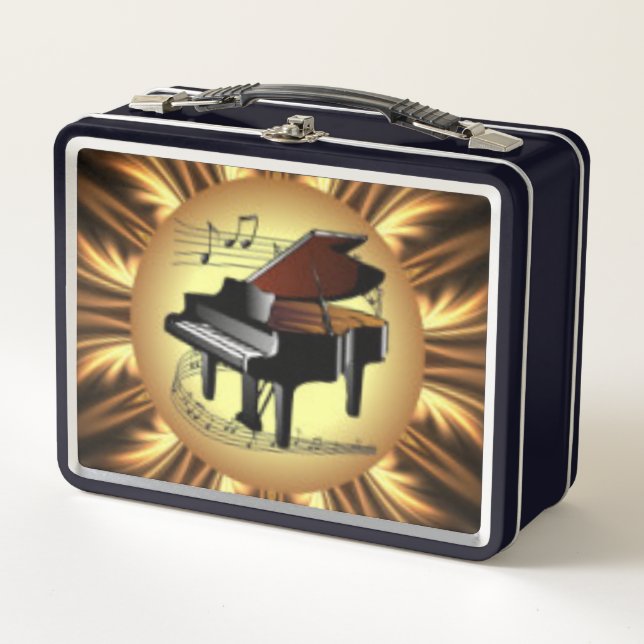 Piano Musical Scroll, Gold Back Metal Lunchbox (Devant)