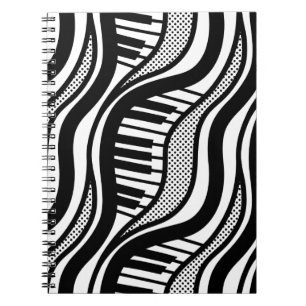 Piano Polka Waves Carnet - Musical Noir & Blanc