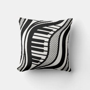 Piano Polka Waves Coussin - Musique noire et blanc
