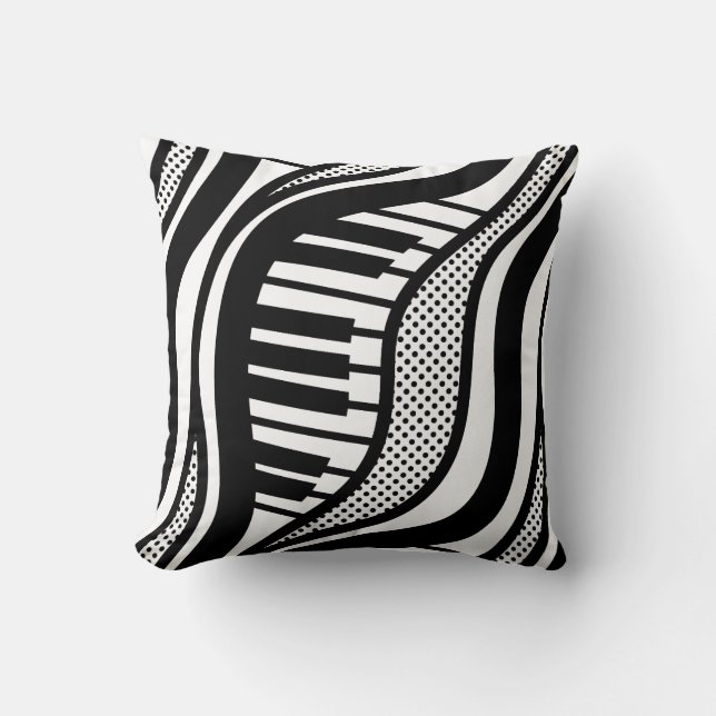 Piano Polka Waves Coussin - Musique noire et blanc (Recto)