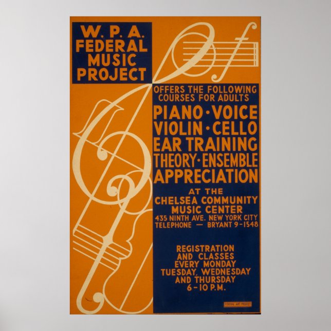 Piano Violin Classes 1939 Vintage WPA Poster (Devant)