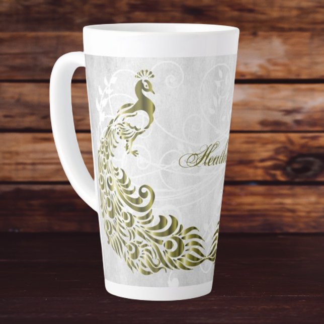 Pic Or Mug Latte Personnalisé (Gold Peacock Personalized Latte Mug)