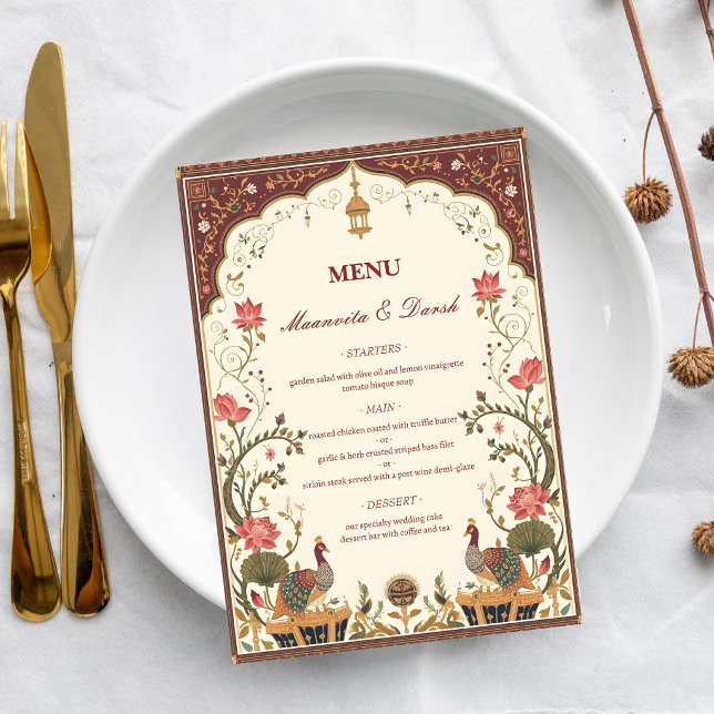 Pichwai Indian Lotus Peacock Wedding Menu (Créateur téléchargé)