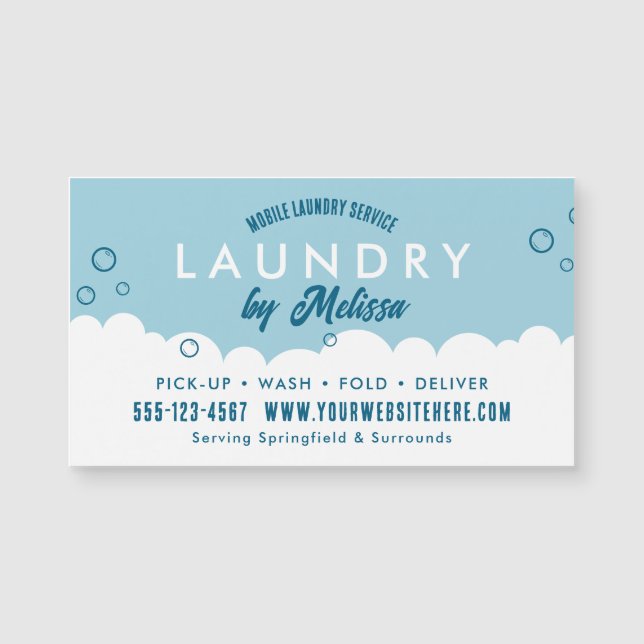 Pick-Up Laundry Service Blue & White Magnetic Card (Devant)