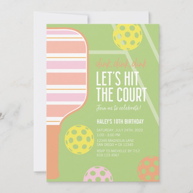 Pickleball Anniversaire Fête Invitation ・ Dink Din (Devant)