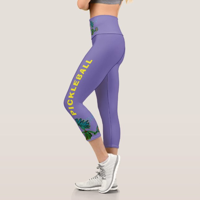 Pickleball Blue Green Whimsy Capri Leggings (Gauche)