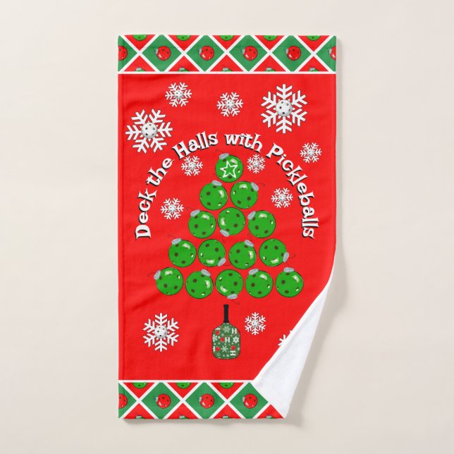 Pickleball Christmas Tree Deck the Halls Red Green (Serviette à main)