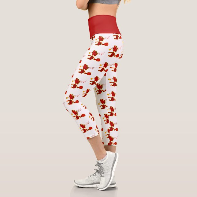 Pickleball En Rouge Sur Leggings Capri Blanc (Gauche)