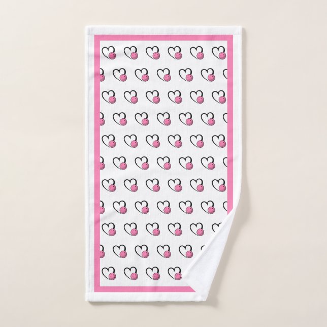 Pickleball Hearts Pink and White (Serviette à main)