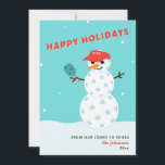 Pickleball Noël Humoristique Carte Snowman<br><div class="desc">Votre famille et vos amis auront un petit coup de coeur quand ils verront cette carte de vacances pour bonhomme de neige! En rouge,  bleu et blanc. Le texte sous le bonhomme de neige est personnalisable. Une partie d'une collection de Parcel Studios.</div>