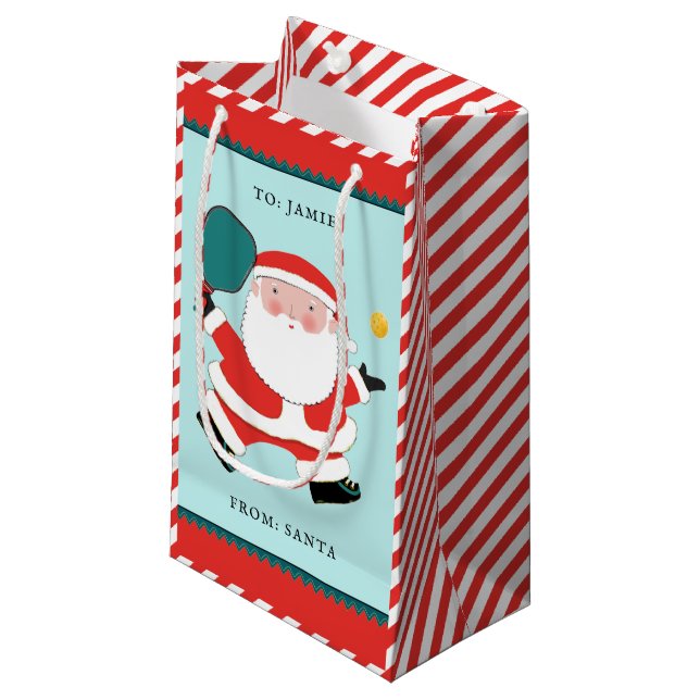 Pickleball Noël petit sac cadeau (Devant Angle)