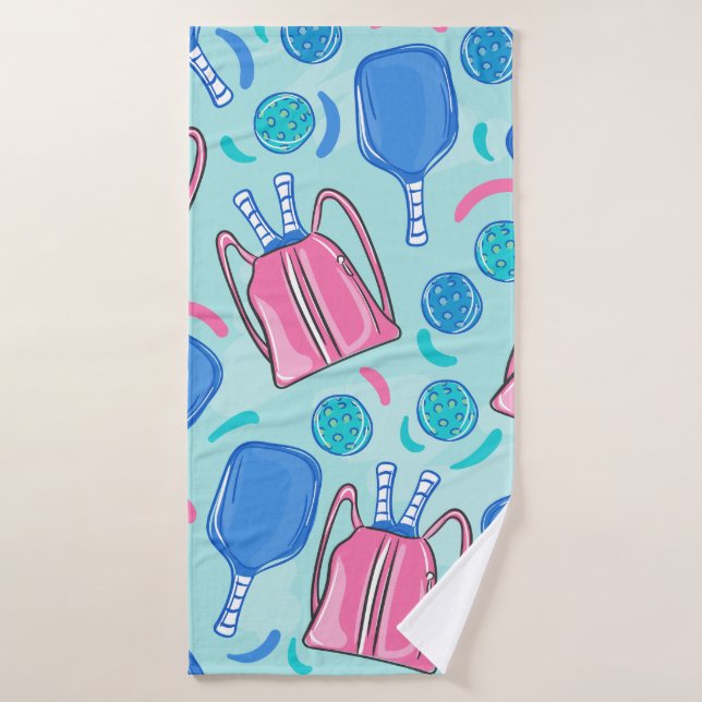 Pickleball Paddles et Balls Blue Preppy (Serviette de bain)