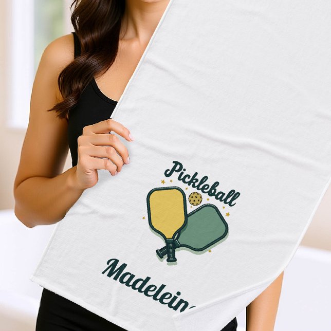 Pickleball Paddles Green Script Cadeau personnalis (pickleball gift personalized towel paddles ball name retro calligraphy modern vintage chic)