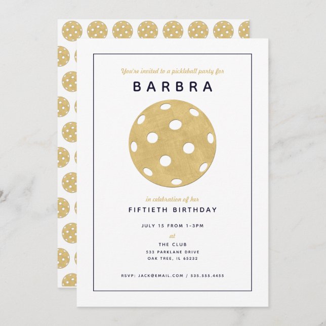 Pickleball Party Chic Gold Black Party Invitation (Devant / Derrière)