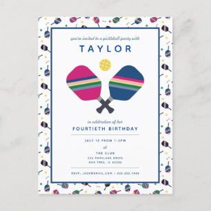 Pickleball Party Sports Blue Green Invitation