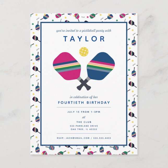 Pickleball Party Sports Blue Green Invitation (Devant)