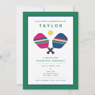 Pickleball Party Sports Blue Green Invitation