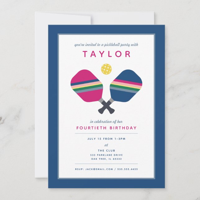 Pickleball Party Sports Blue Green Pink Invitation (Devant)