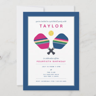 Pickleball Party Sports Blue Green Pink Invitation