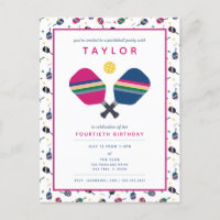 Pickleball Party Sports Blue Pink Invitation