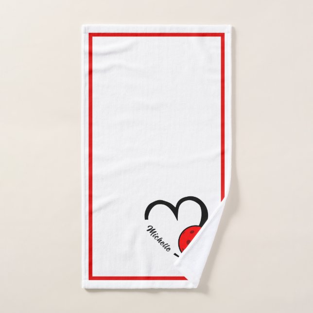 Pickleball Personalized Heart Red and White (Serviette à main)