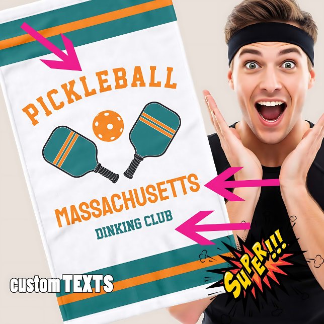 Pickleball personnalisable (Customizable pickleball hand towel - orange and teal)