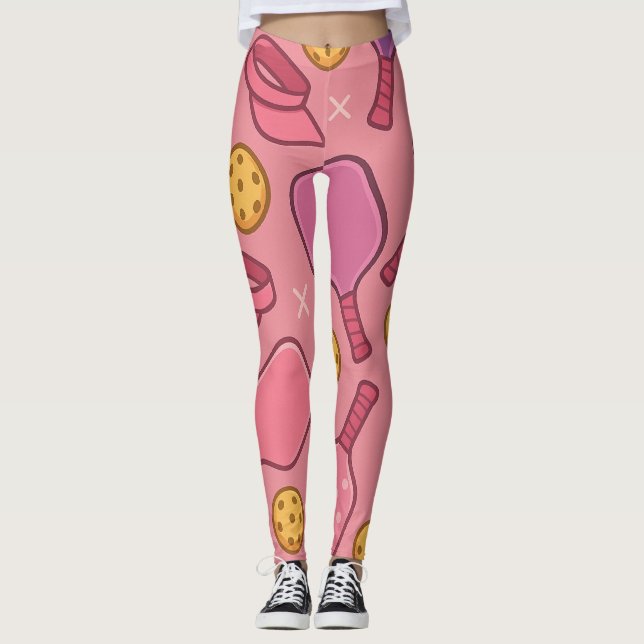 Pickleball Pink Paddle Motif Leggings sportifs (Devant)