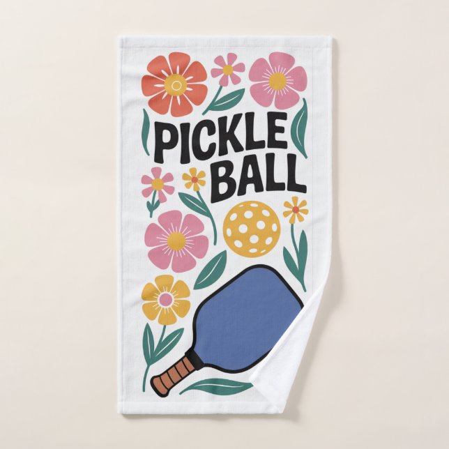 Pickleball Retro Floral Paddle Sports (Serviette à main)