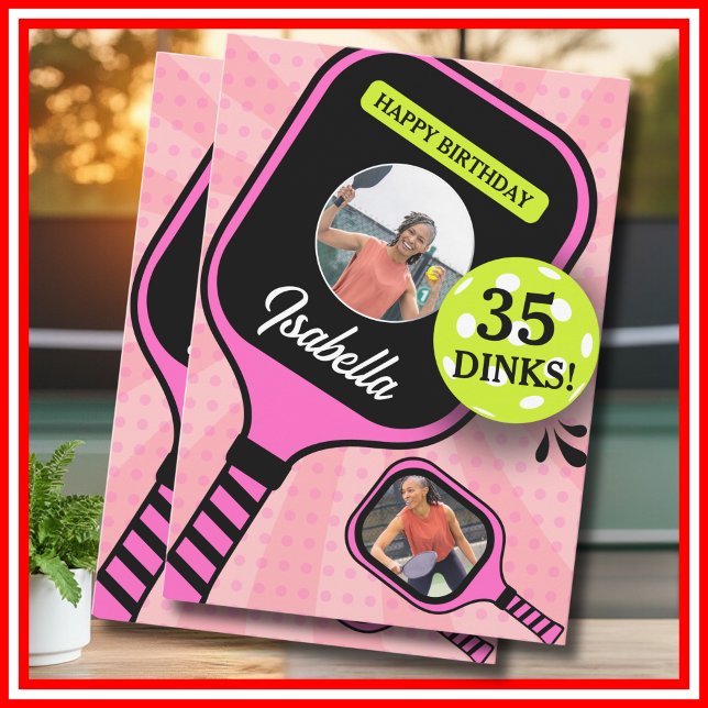 Pickleball RETRO Pink Sports PHOTO Carte d'anniver (Pickleball RETRO Pink Sports PHOTO Birthday Card)