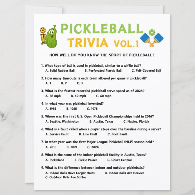 Pickleball Trivia Game Vol.1 (Devant)