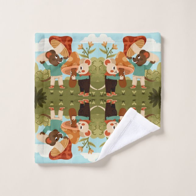 picnic scene with animals in hats and overalls (Gant de toilette)