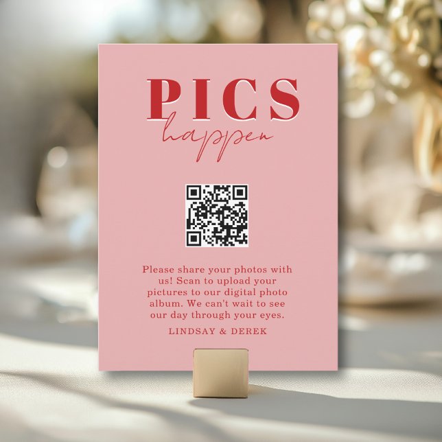 PICS HAPPEN! Code QR Blush Rouge Galerie de Mariag (PICS HAPPEN! QR Code Blush Red Wedding Gallery Card)
