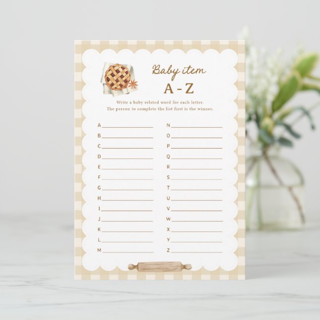 Pie Baby shower Baby Item Alphabet A-Z Cartes de j (Debout devant)