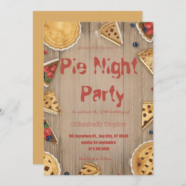 Pie Sharing Night Party Invitation – Sweet & Cozy (Devant / Derrière)