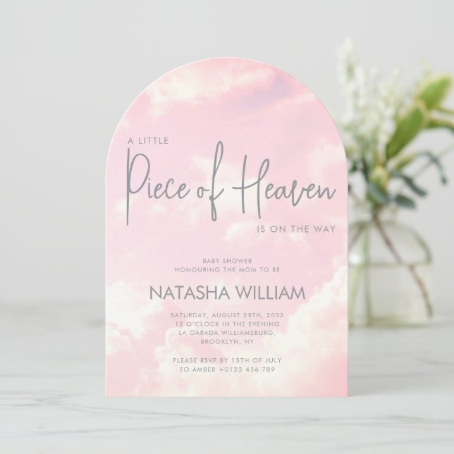 Pièce du ciel nuages rose Baby shower Invitation (Debout devant)