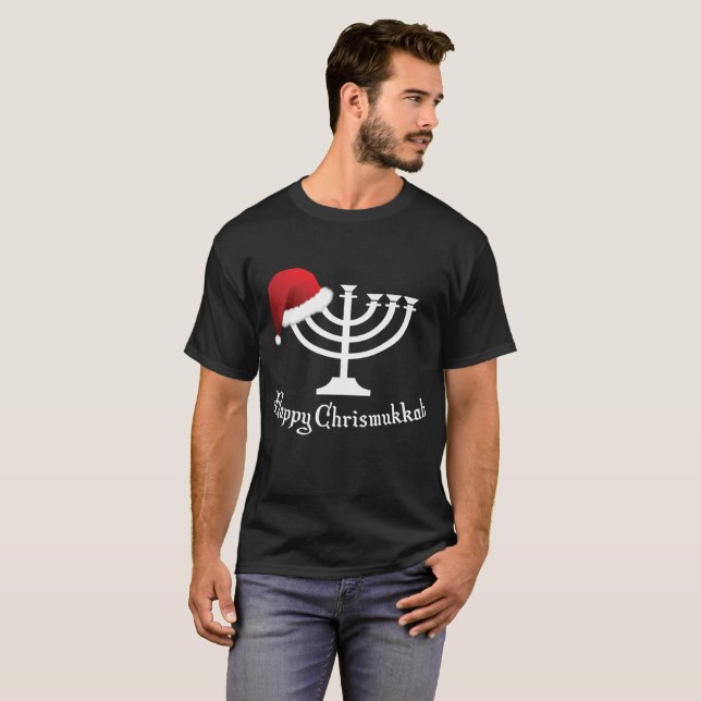 Pièce en t heureuse de Hanoukka de Noël du T-shirt (Devant entier)