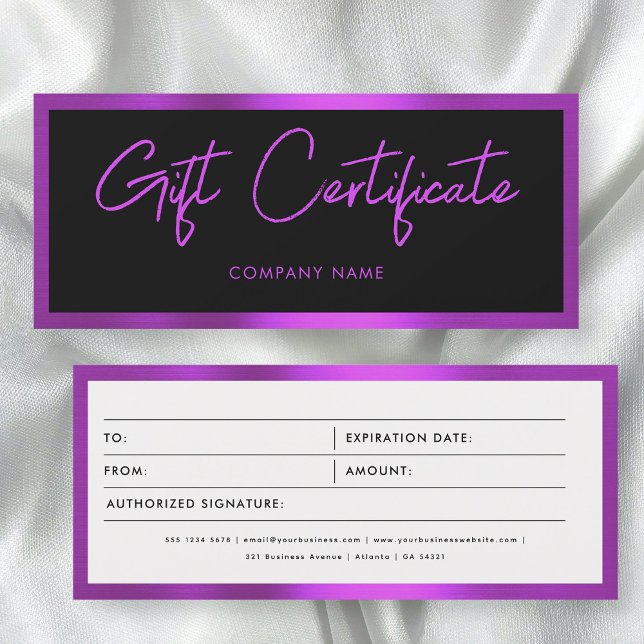 Pièce justificative de certificat-cadeau d'entrepr (Metallic Purple Business Gift Certificate Voucher)