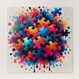 Pièces de puzzle en peinture éclaboussée