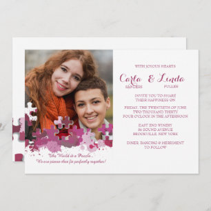 Pièces de puzzle Mariage photo Invitation rose