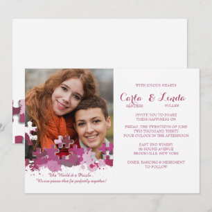 Pièces de Puzzle Photo Mariage rose Invitation